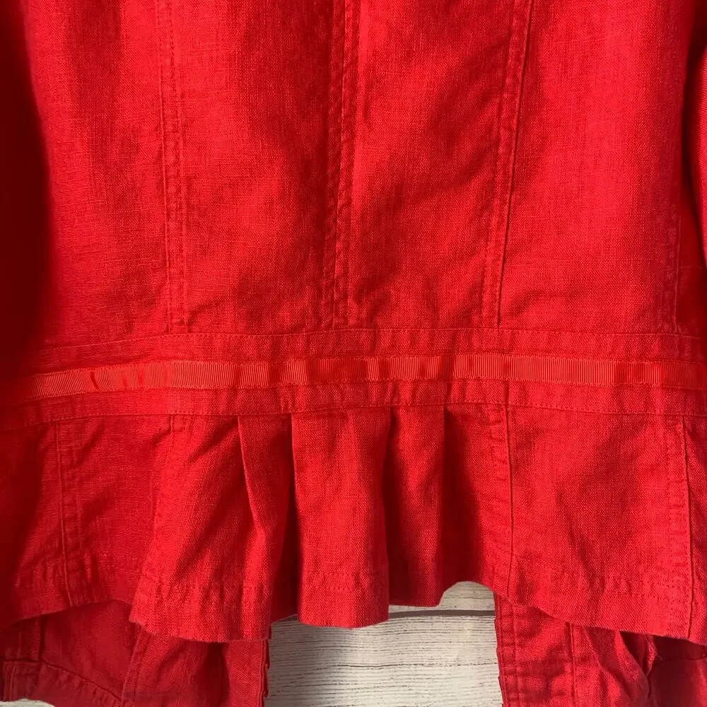 Multiples Pink Linen Blazer Jacket with Ruffle Detail 3/4 Sleeves Size L